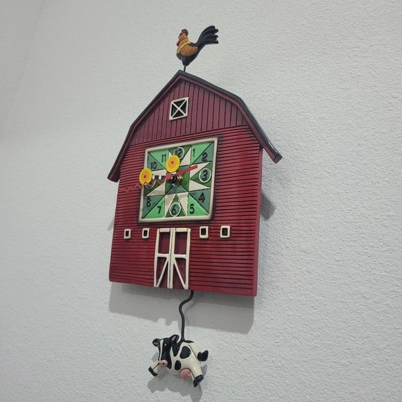 Allen Designs Red Barn Yard Wall Clock Cow Shaped Swinging Pendulum - Picture 16 of 16